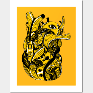 Black and Yellow Light Heart Posters and Art